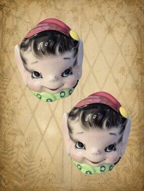 LEFTON 1950s Vintage Red Pixie Elf Salt & Pepper Shakers